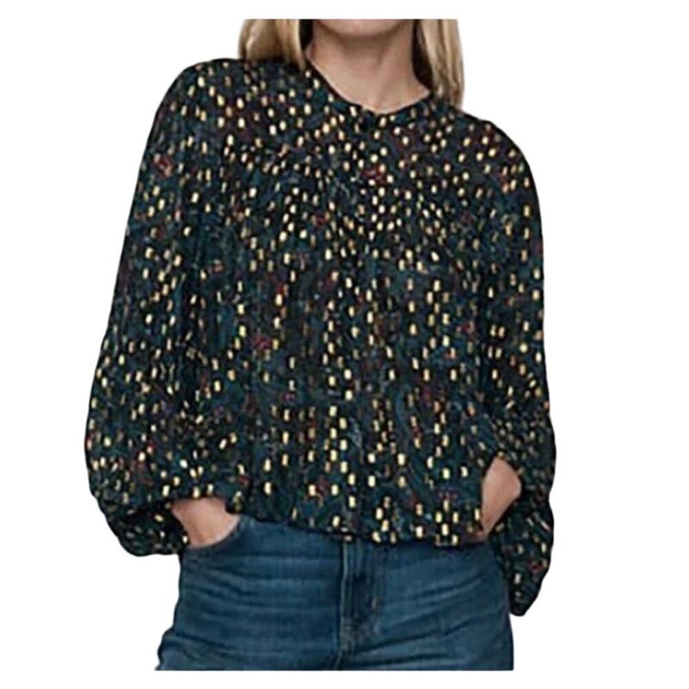 Zara Sheer Metallic Dotted Long Sleeve Blouse Small